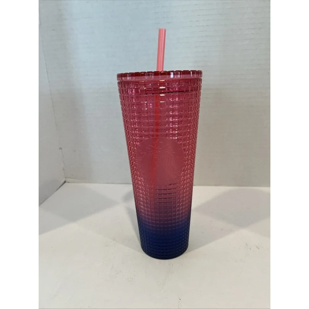 Starbucks Plastic Cold Cup 24 oz Pnk/Purple‎ Ombré Tumbler W/Straw-New
